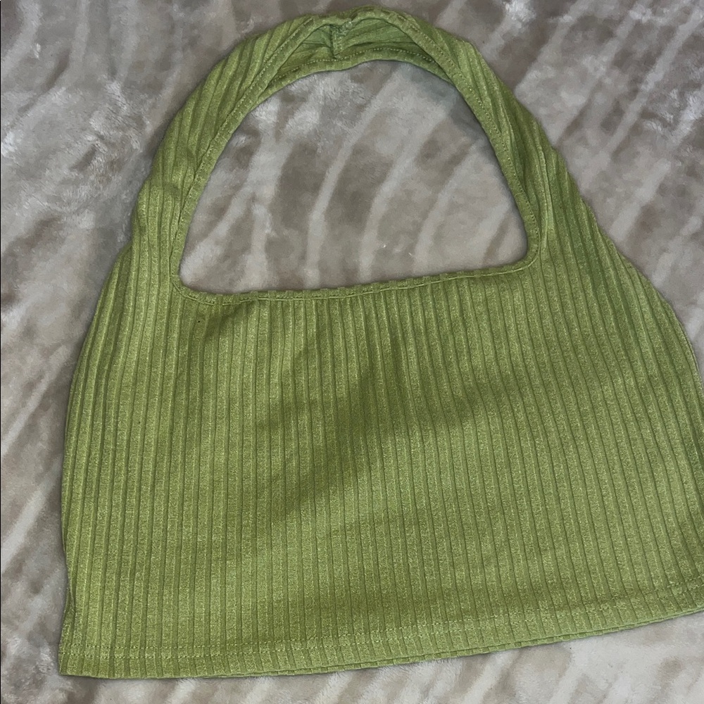 Green Ribbed Women's haltered crop top